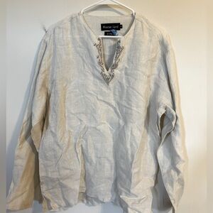 Linen Cream Long Sleeve Relaxed Blouse